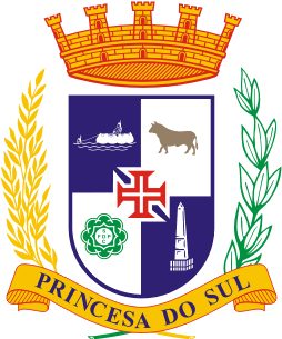 O brasão de Pelotas, com a faixa que diz Princesa do Sul.